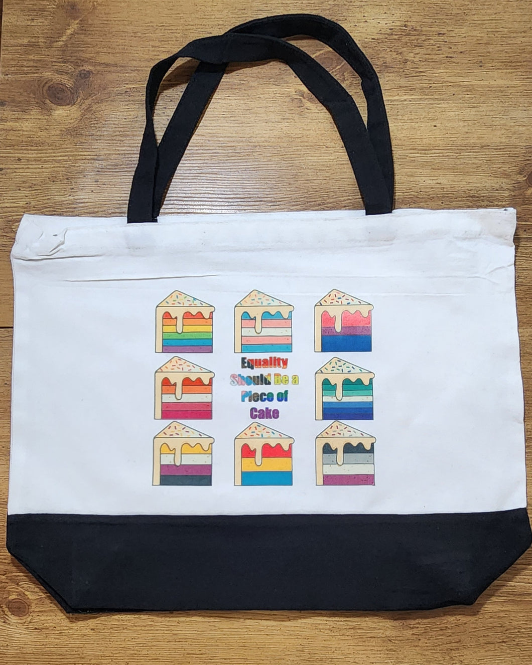 Equality Should Be a Piece of Cake Tote Bag – LGBTQ+ Pride Canvas Tote with Zipper