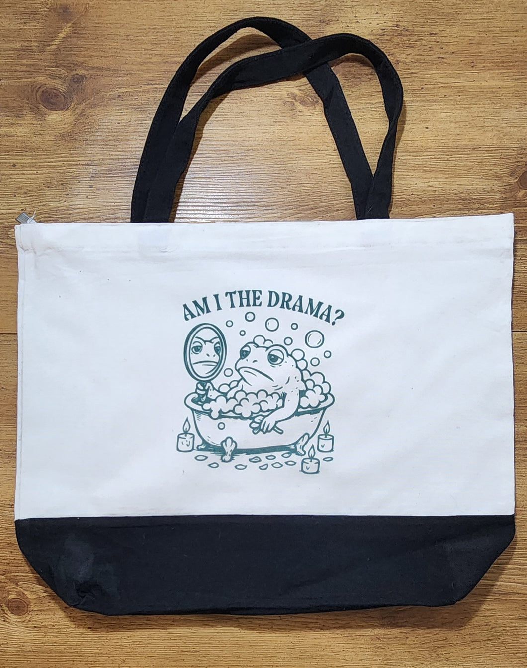 Am I the Drama Tote Bag – Funny Frog Bubble Bath Canvas Tote with Zipper