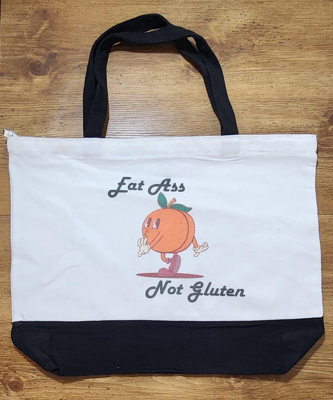 Eat Ass Not Gluten Tote Bag – Funny Peach Retro Canvas Tote with Zipper