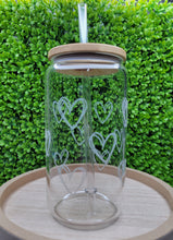 Load image into Gallery viewer, Color Changing Heart Glass Can with Bamboo Lid | Perfect Iced Coffee Lover Gift
