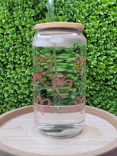 Load image into Gallery viewer, Color Changing Heart Glass Can with Bamboo Lid | Perfect Iced Coffee Lover Gift
