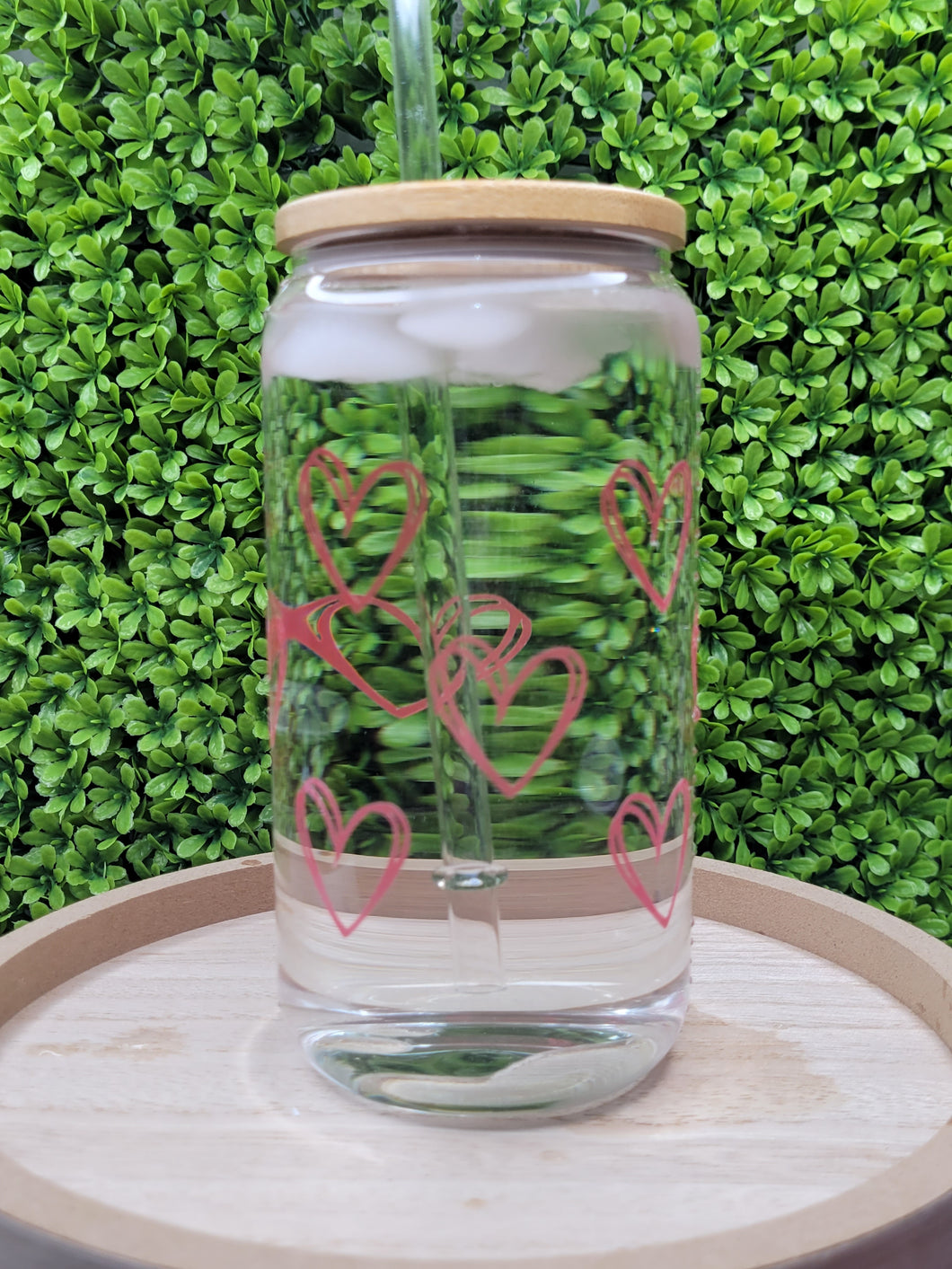 Color Changing Heart Glass Can with Bamboo Lid | Perfect Iced Coffee Lover Gift