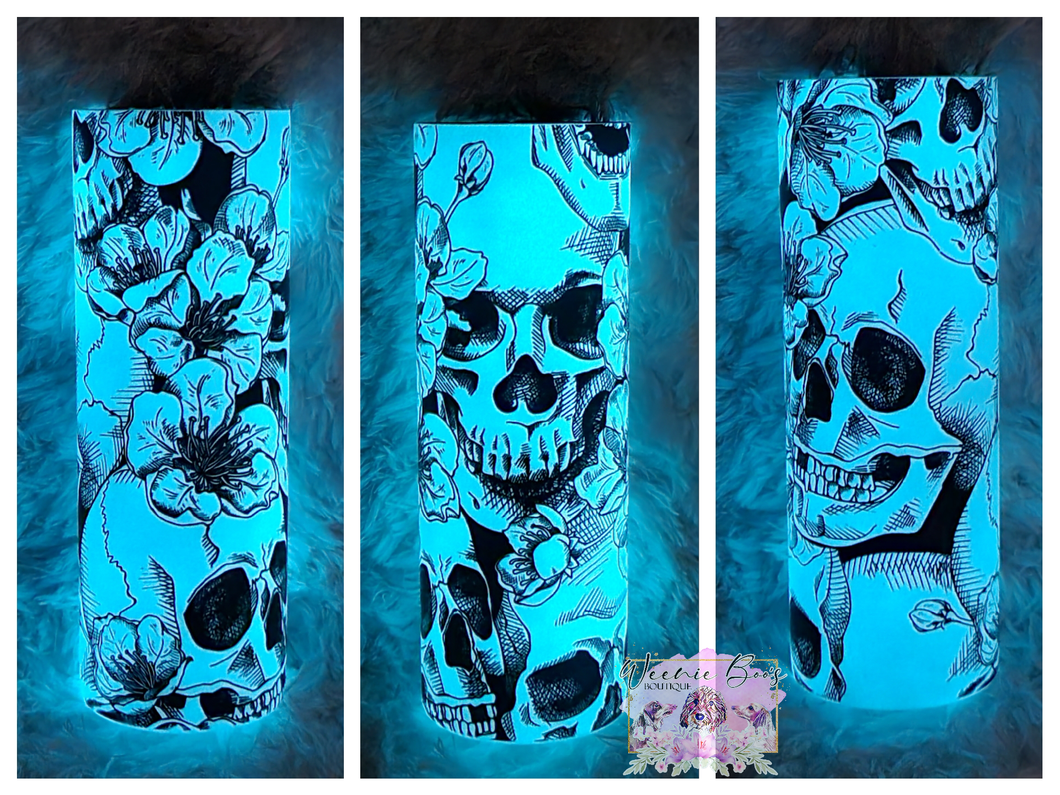 Skull and Flower Glow Tumbler